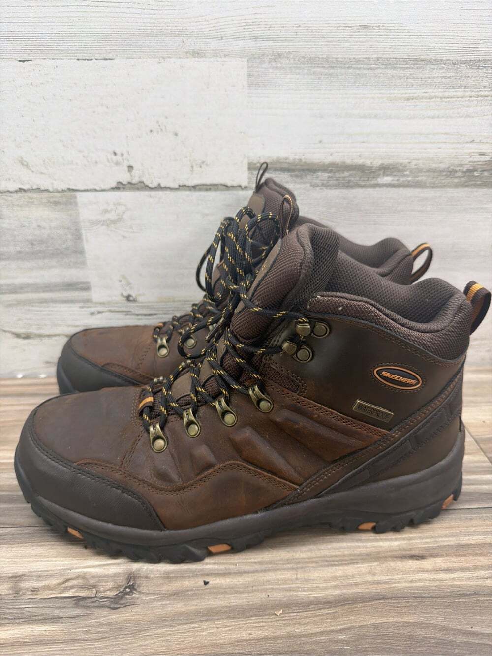 Skechers Relment Waterproof Hiking Boots Mens 10.5 Brown Leather Trail Shoes